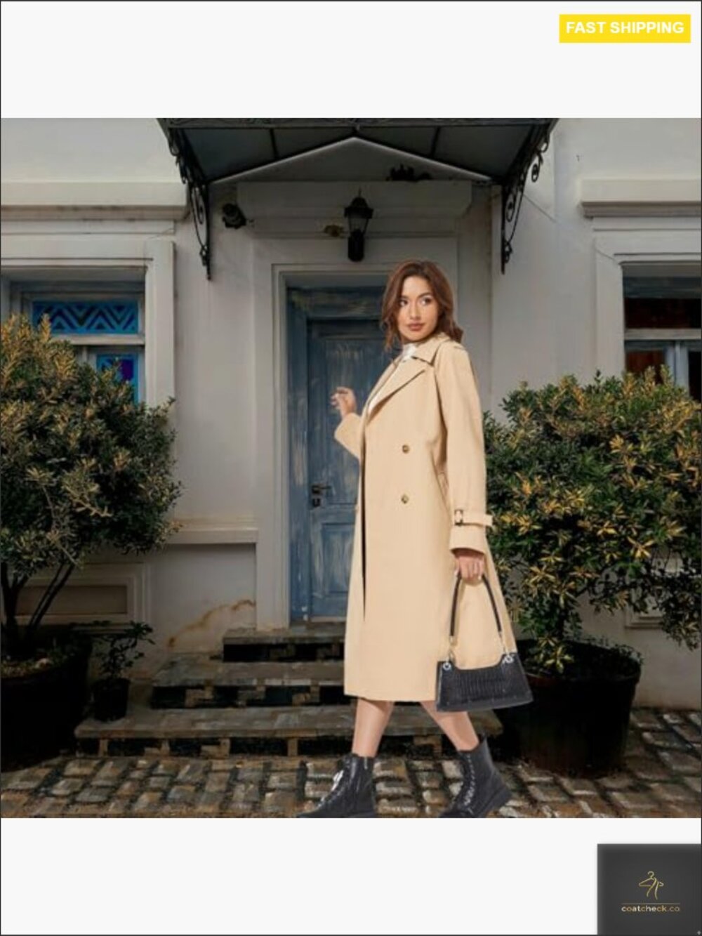 Double Breasted Long Trench Coat Classic Lapel Windproof Belted Lightweight - Picture 3 of 7